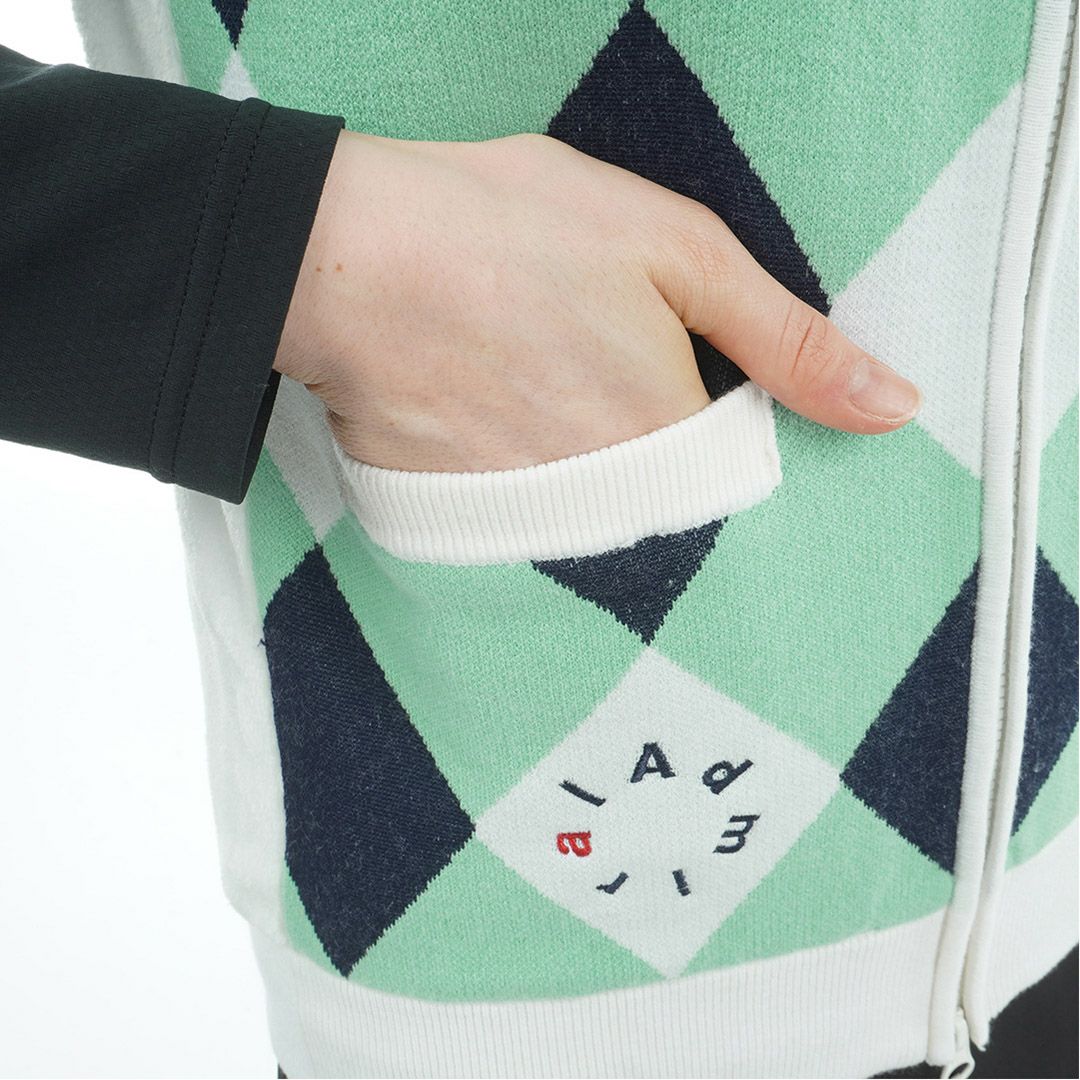 [アドミラル ゴルフ]レディース アーガイル バックボアジップベスト　ミントグリーン