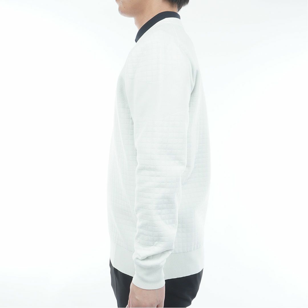  [アドミラル ゴルフ]メンズ リップジャガード クルーネックセーター　ホワイト