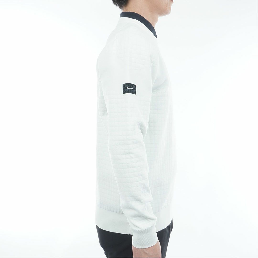  [アドミラル ゴルフ]メンズ リップジャガード クルーネックセーター　ホワイト