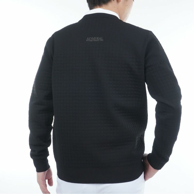  [アドミラル ゴルフ]メンズ リップジャガード クルーネックセーター　ブラック