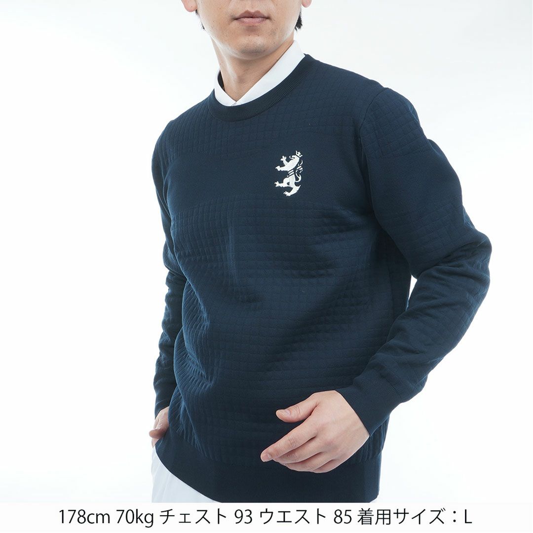  [アドミラル ゴルフ]メンズ リップジャガード クルーネックセーター　ネイビー