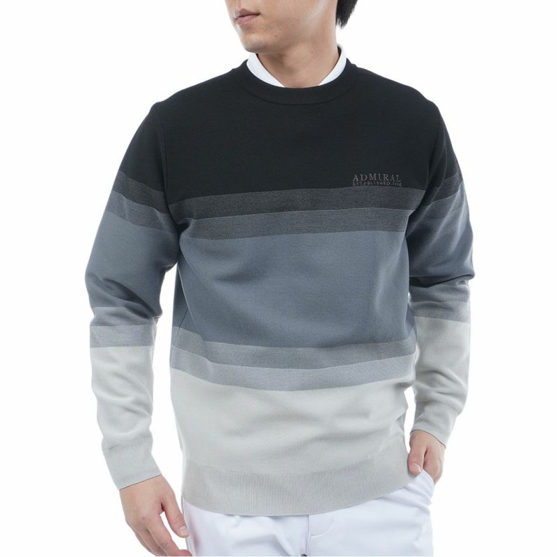[アドミラル ゴルフ]メンズ グラデーションボーダー クルーネックセーター　ブラック