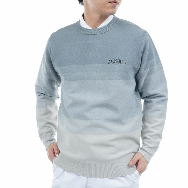 [アドミラル ゴルフ]メンズ グラデーションボーダー クルーネックセーター　ブルーグレー