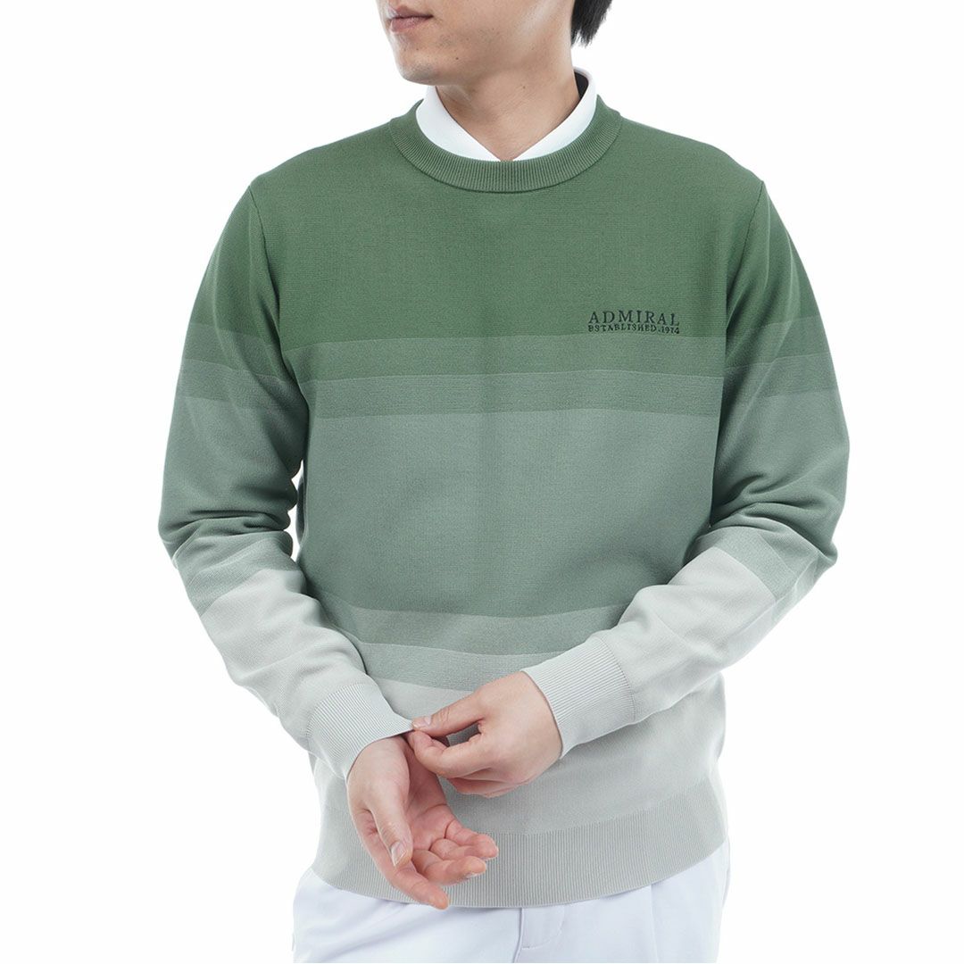 [アドミラル ゴルフ]メンズ グラデーションボーダー クルーネックセーター　カーキ
