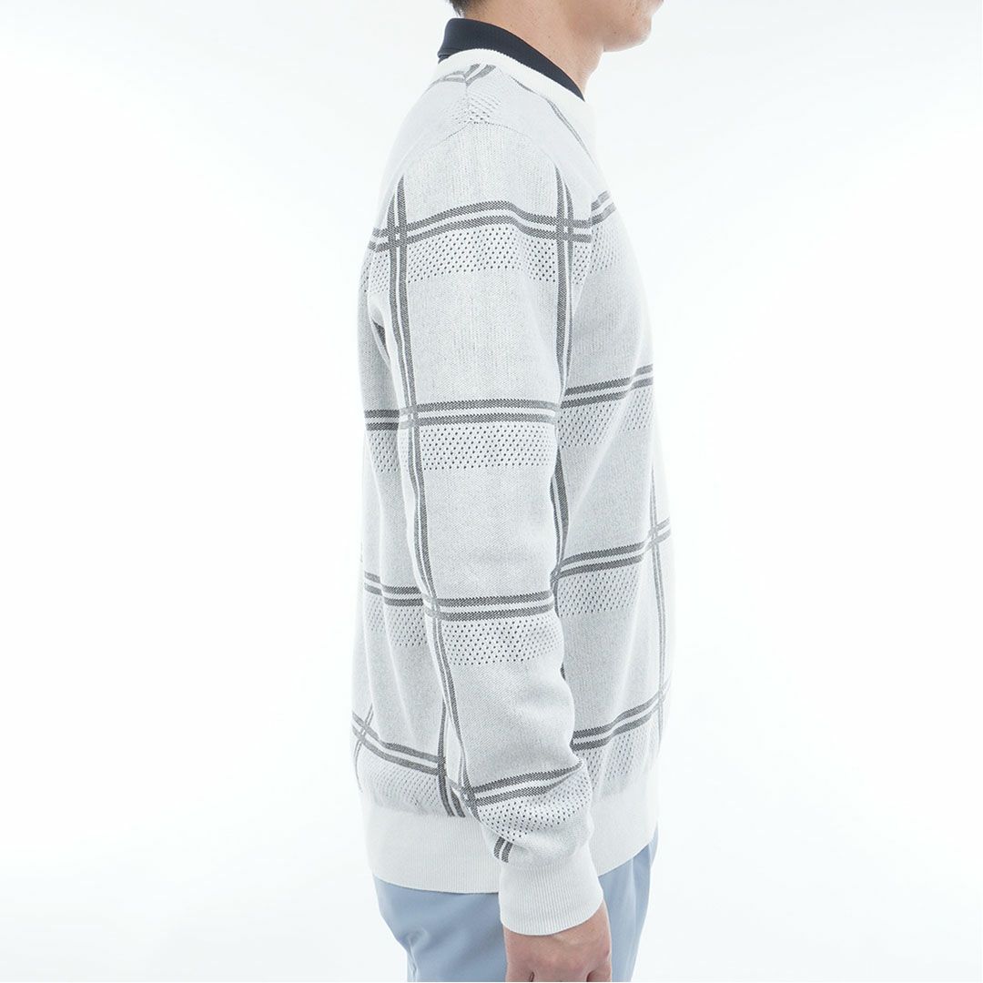 [アドミラル ゴルフ]メンズ ウィンドウペン クルーネックセーター　ホワイト