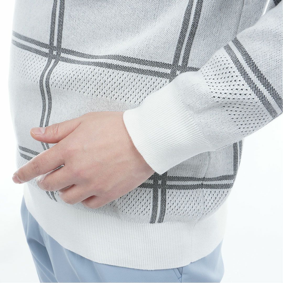 [アドミラル ゴルフ]メンズ ウィンドウペン クルーネックセーター　ホワイト