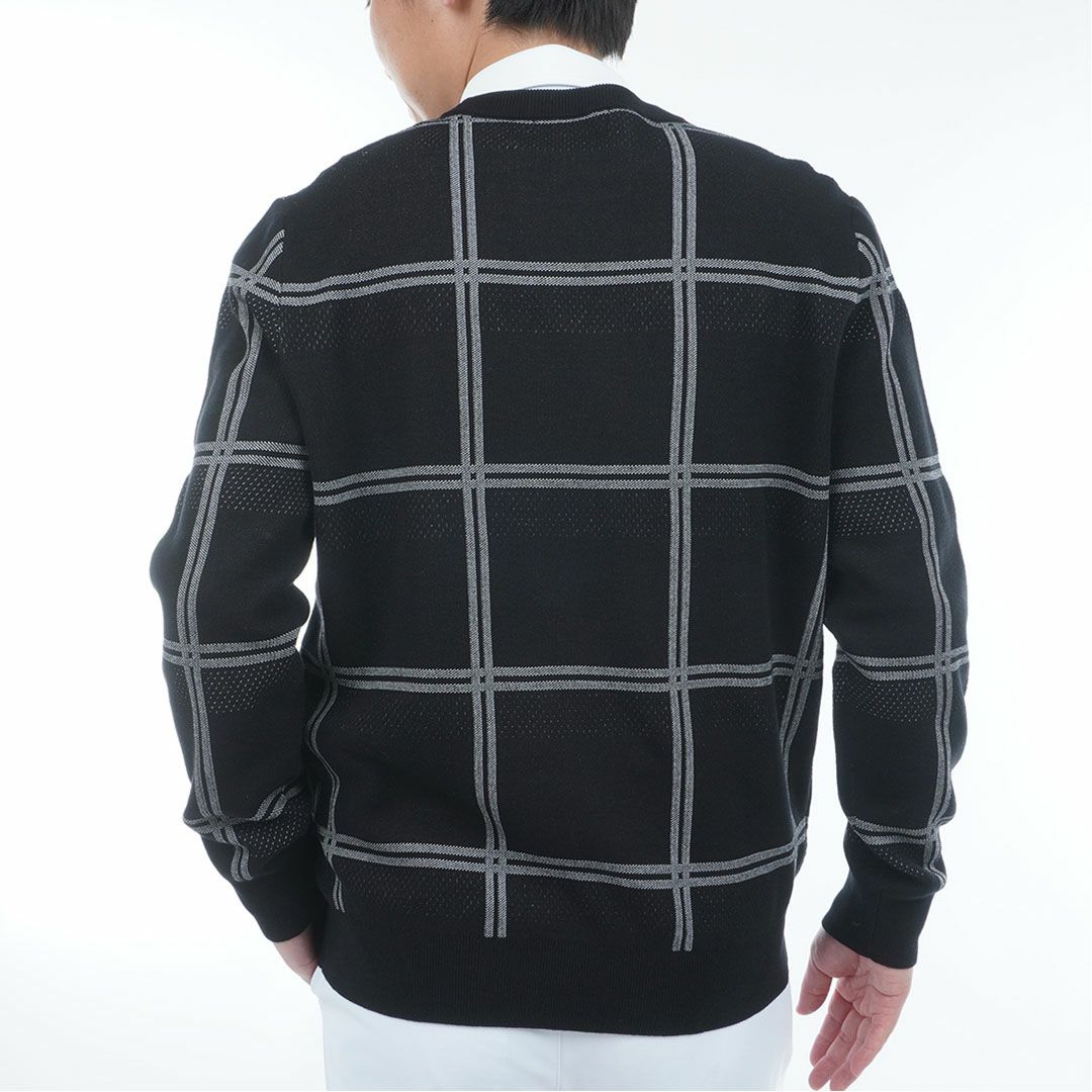 [アドミラル ゴルフ]メンズ ウィンドウペン クルーネックセーター　ブラック