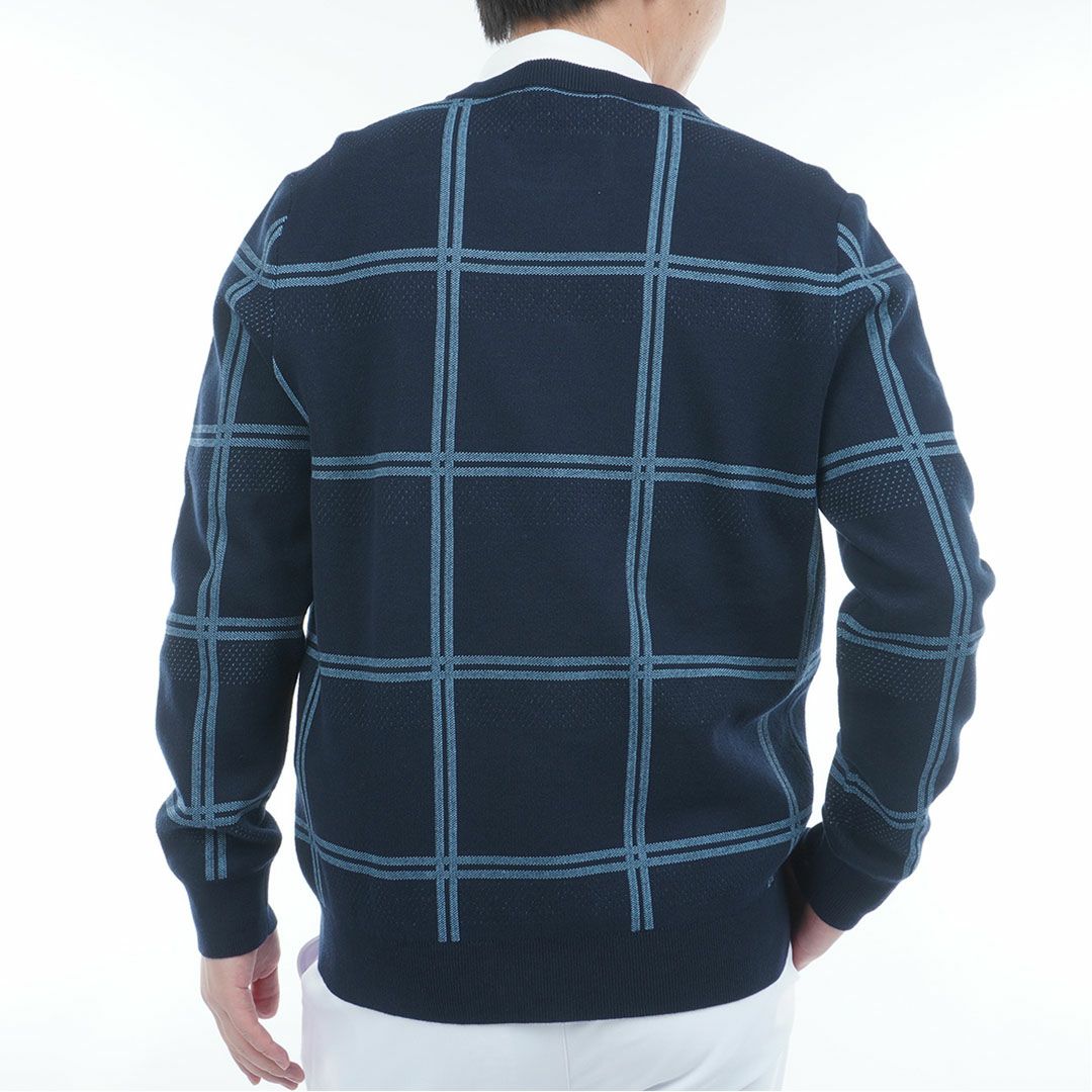 [アドミラル ゴルフ]メンズ ウィンドウペン クルーネックセーター　ネイビー