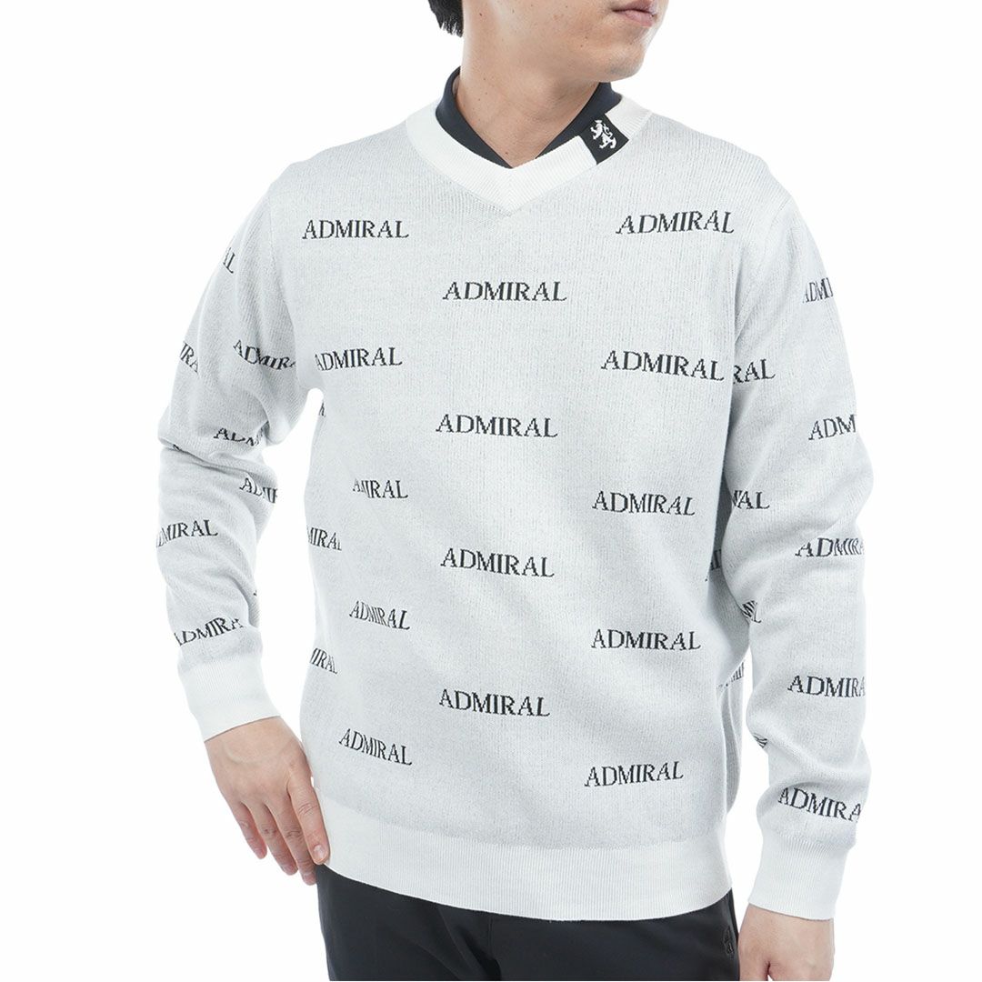 アドミラル ゴルフ]メンズ ロゴモノグラム 浅Vネックセーター　ホワイト