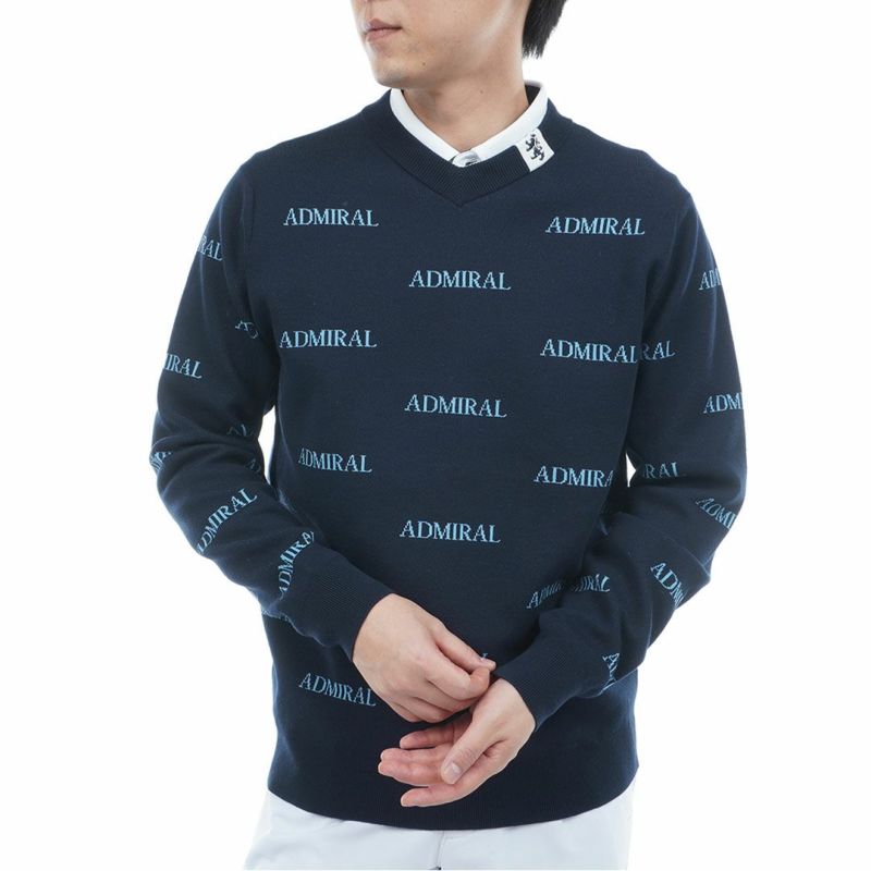 アドミラル ゴルフ]メンズ ロゴモノグラム 浅Vネックセーター　ネイビー