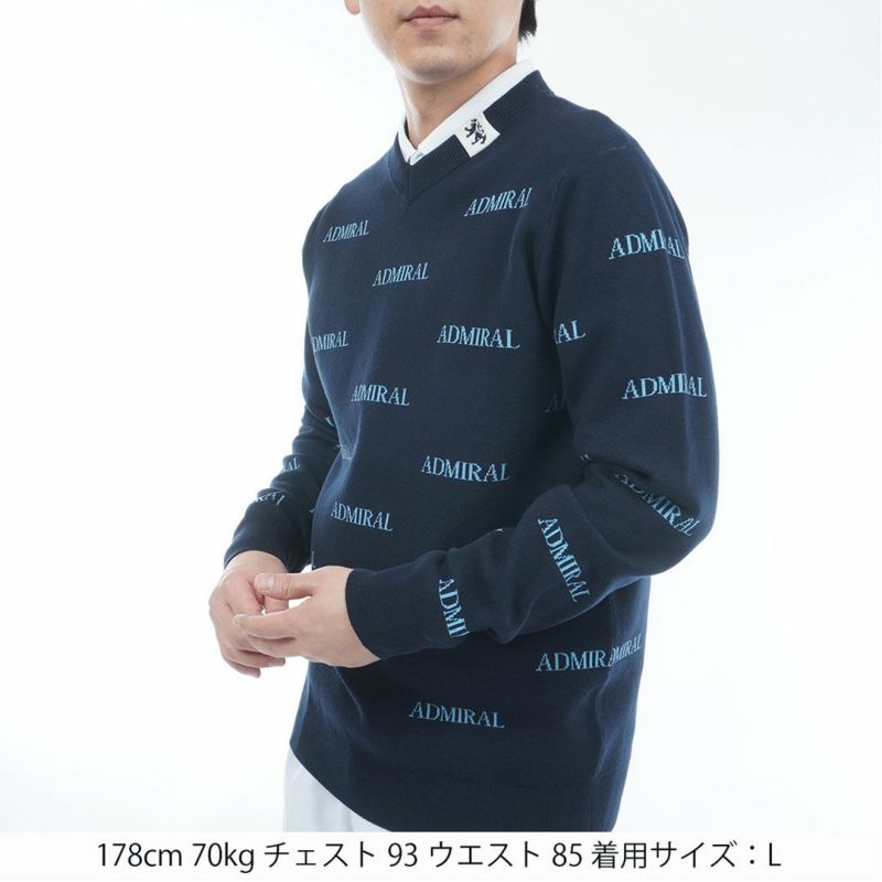 アドミラル ゴルフ]メンズ ロゴモノグラム 浅Vネックセーター　ネイビー