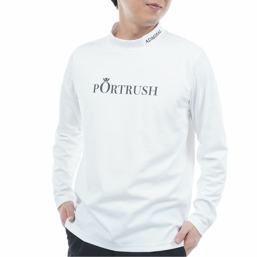 [アドミラル ゴルフ]メンズ ゴルフジャガード L/Sモックネックシャツ　ホワイト