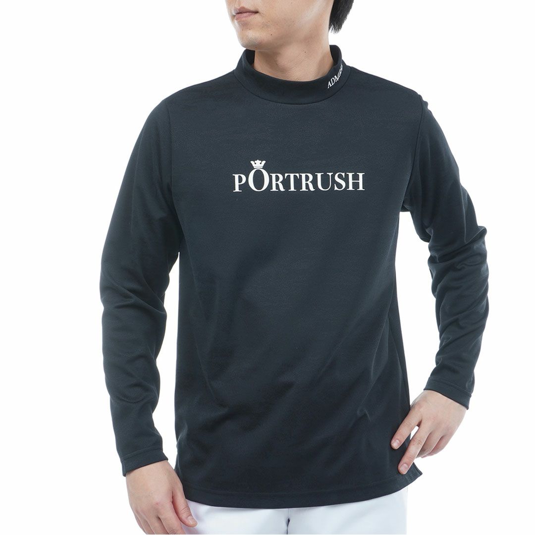 [アドミラル ゴルフ]メンズ ゴルフジャガード L/Sモックネックシャツ　ブラック