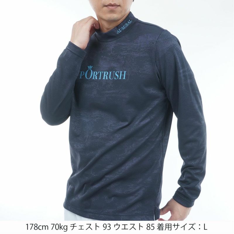 [アドミラル ゴルフ]メンズ ゴルフジャガード L/Sモックネックシャツ　ネイビー