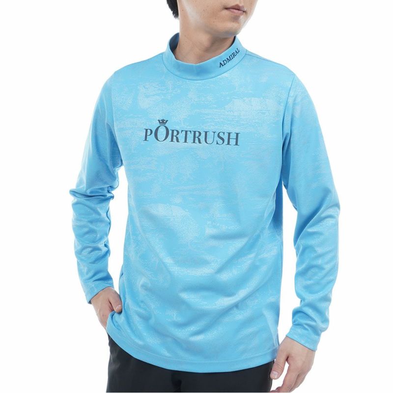 [アドミラル ゴルフ]メンズ ゴルフジャガード L/Sモックネックシャツ　アイスブルー