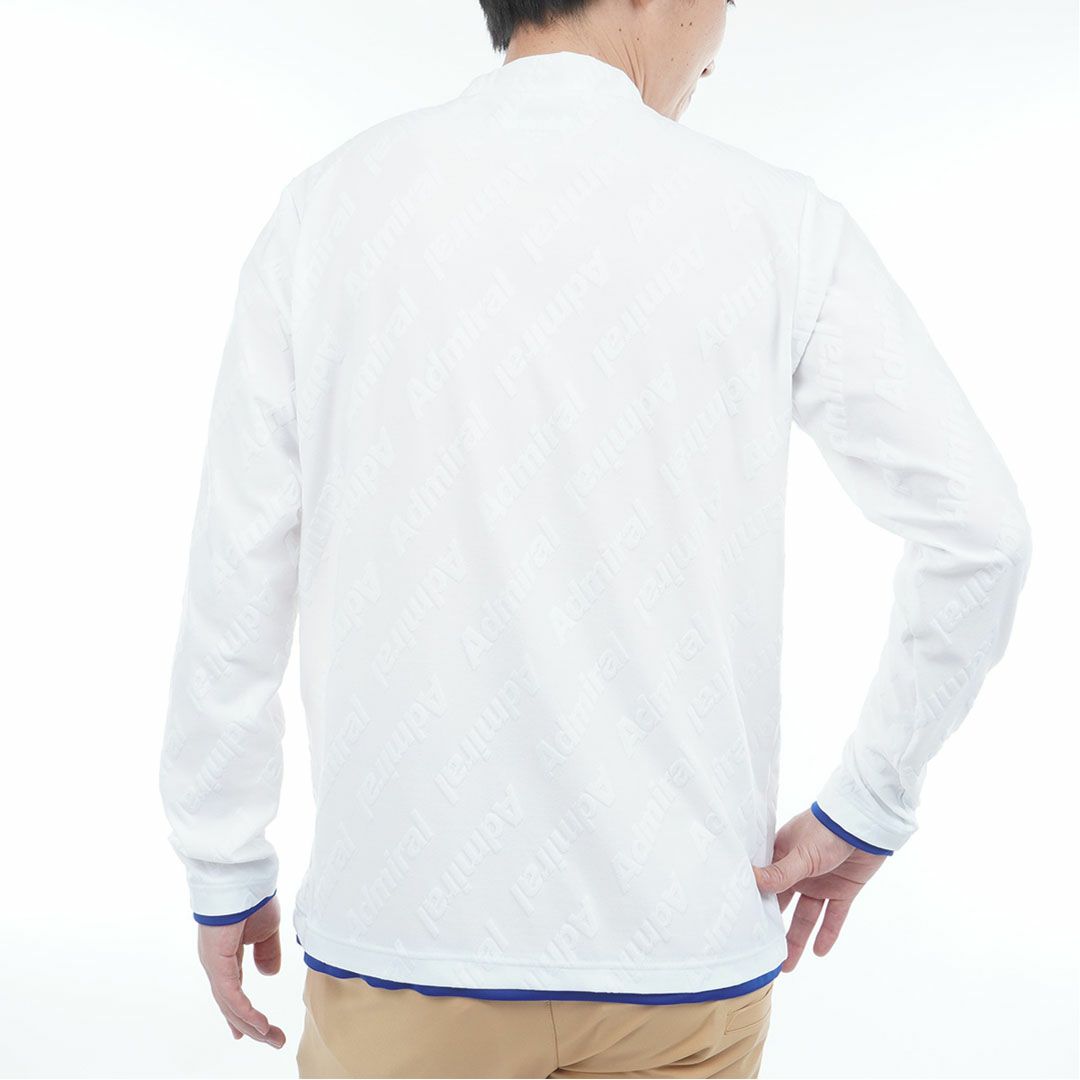 [アドミラル ゴルフ]メンズ ロゴストレッチ ジャガードモックネックシャツ　ホワイト