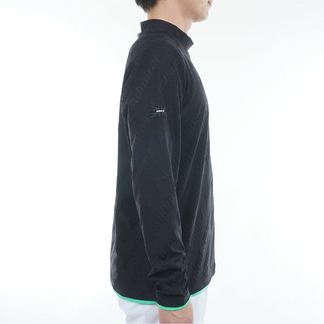 [アドミラル ゴルフ]メンズ ロゴストレッチ ジャガードモックネックシャツ　ブラック