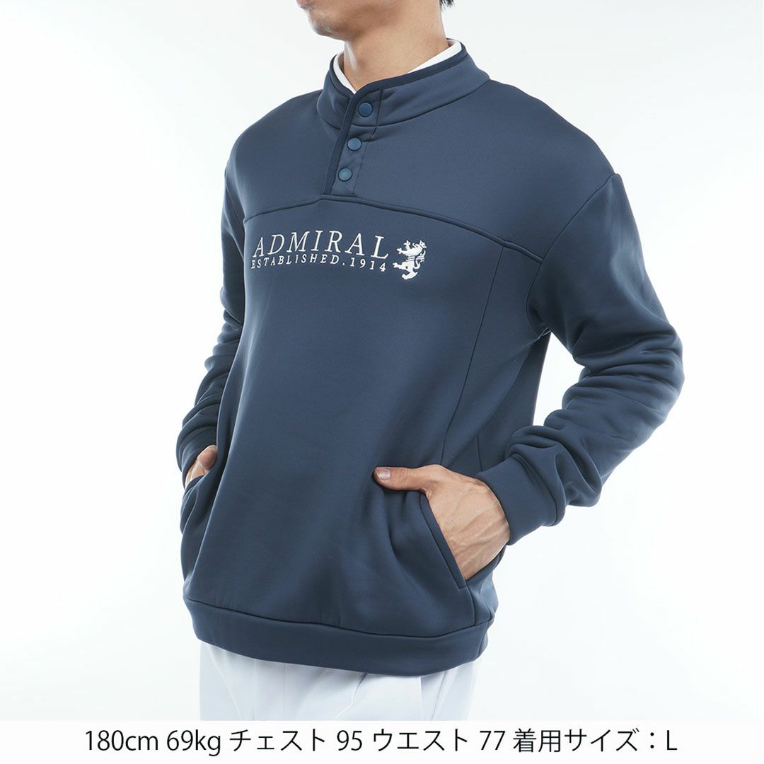 [アドミラル ゴルフ]メンズ カルイシ ハーフドットボタン スウェット　ネイビー