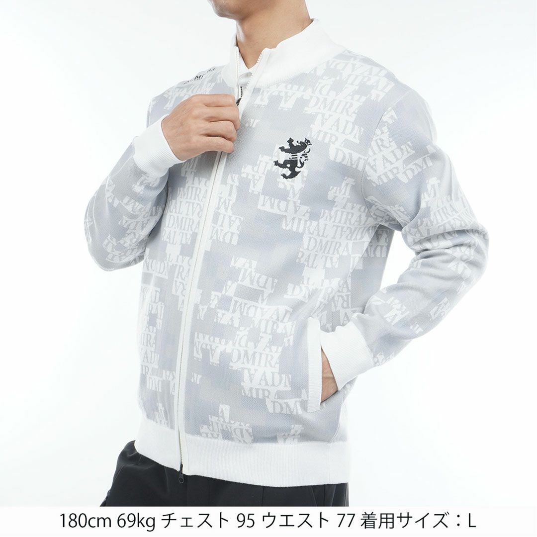 [アドミラル ゴルフ]メンズ モザイクカモフラージュ フルジップセーター　ホワイト