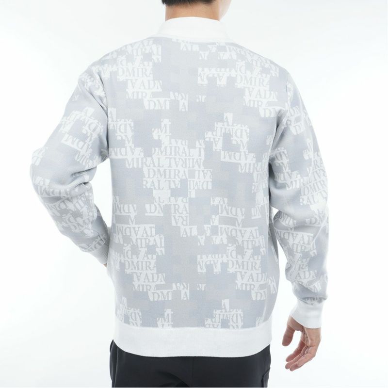 [アドミラル ゴルフ]メンズ モザイクカモフラージュ フルジップセーター　ホワイト