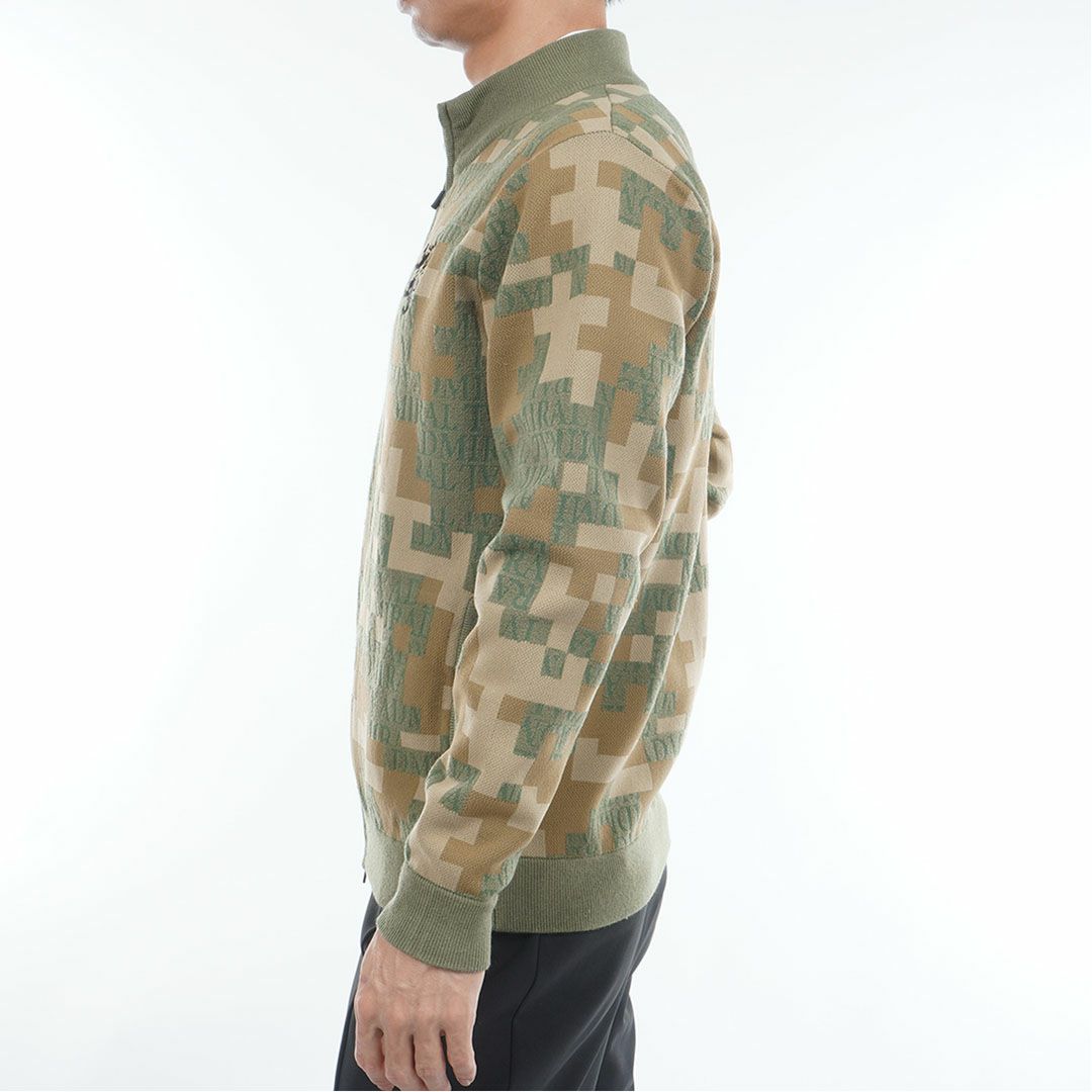 [アドミラル ゴルフ]メンズ モザイクカモフラージュ フルジップセーター　カーキ