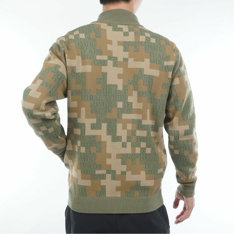 [アドミラル ゴルフ]メンズ モザイクカモフラージュ フルジップセーター　カーキ