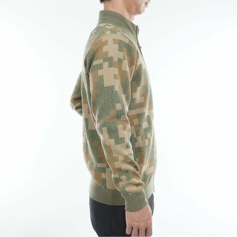 [アドミラル ゴルフ]メンズ モザイクカモフラージュ フルジップセーター　カーキ