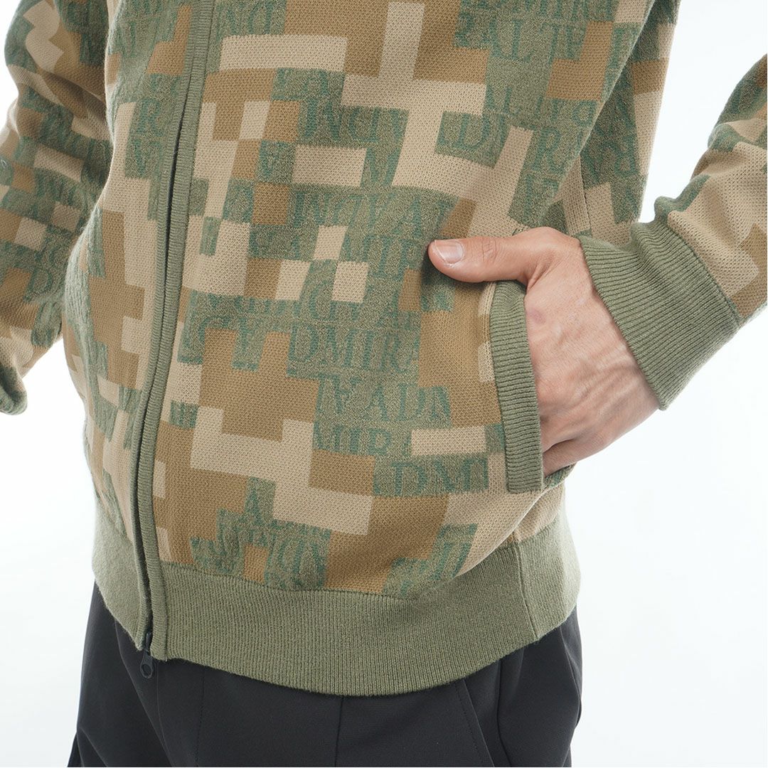 [アドミラル ゴルフ]メンズ モザイクカモフラージュ フルジップセーター　カーキ
