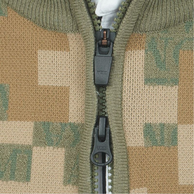 [アドミラル ゴルフ]メンズ モザイクカモフラージュ フルジップセーター　カーキ