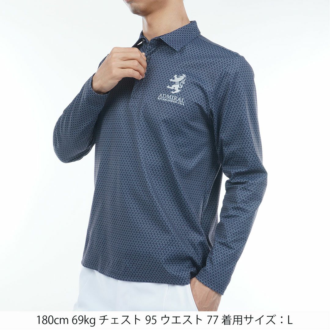 [アドミラル ゴルフ]メンズ 小紋柄 裏起毛シャツ　ネイビー