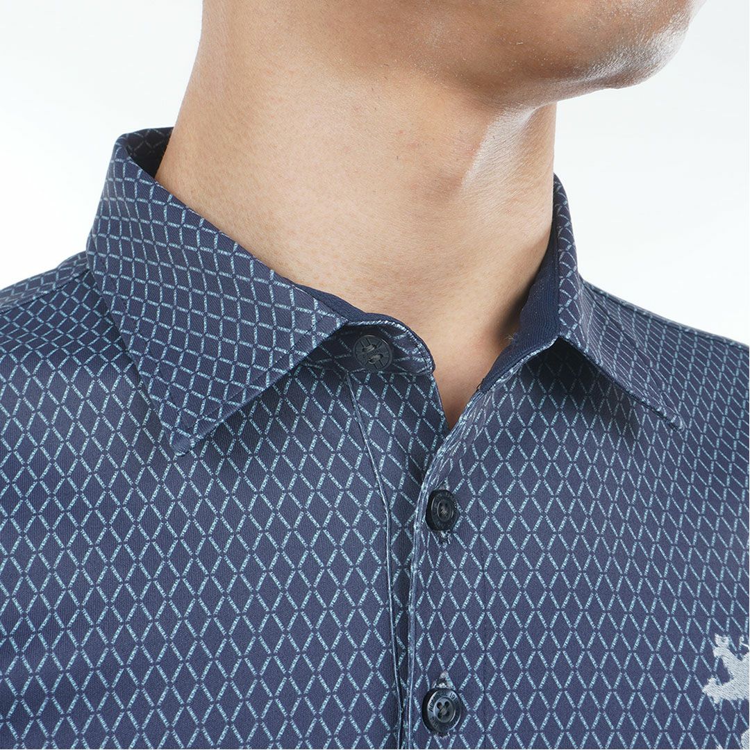 [アドミラル ゴルフ]メンズ 小紋柄 裏起毛シャツ　ネイビー