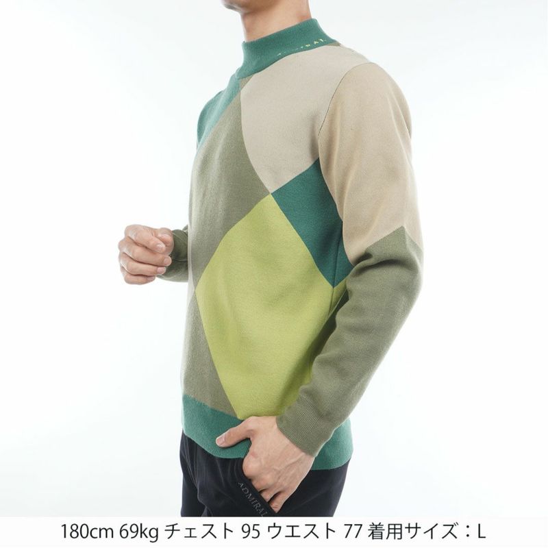 [アドミラル ゴルフ]メンズ アーガイル ハイネックセーター　ダークグリーン
