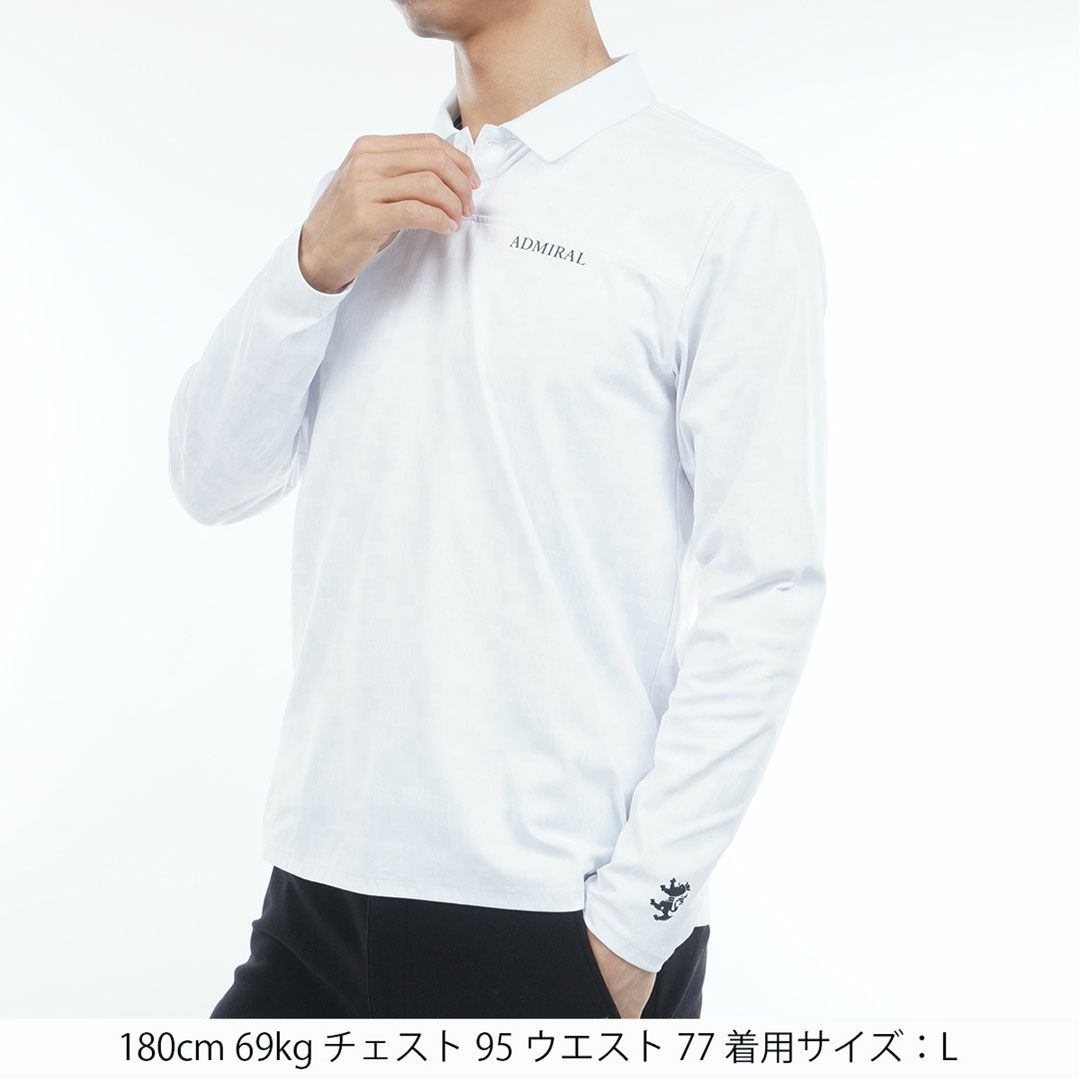 [アドミラル ゴルフ]メンズ モザイクカモフラージュ裏起毛 長袖ポロシャツ　ホワイト