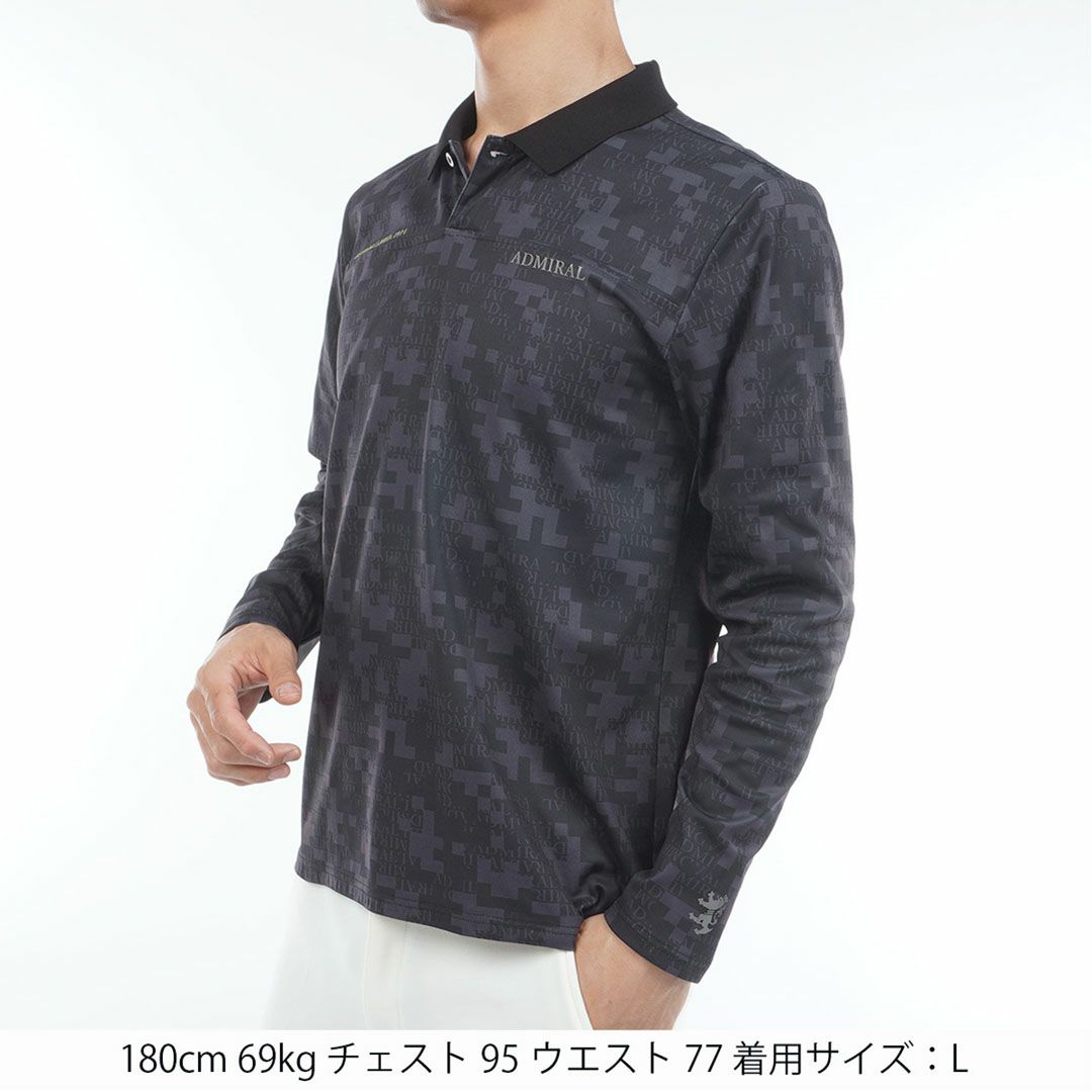 [アドミラル ゴルフ]メンズ モザイクカモフラージュ裏起毛 長袖ポロシャツ　ブラック