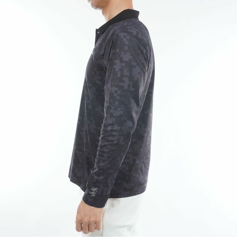 [アドミラル ゴルフ]メンズ モザイクカモフラージュ裏起毛 長袖ポロシャツ　ブラック