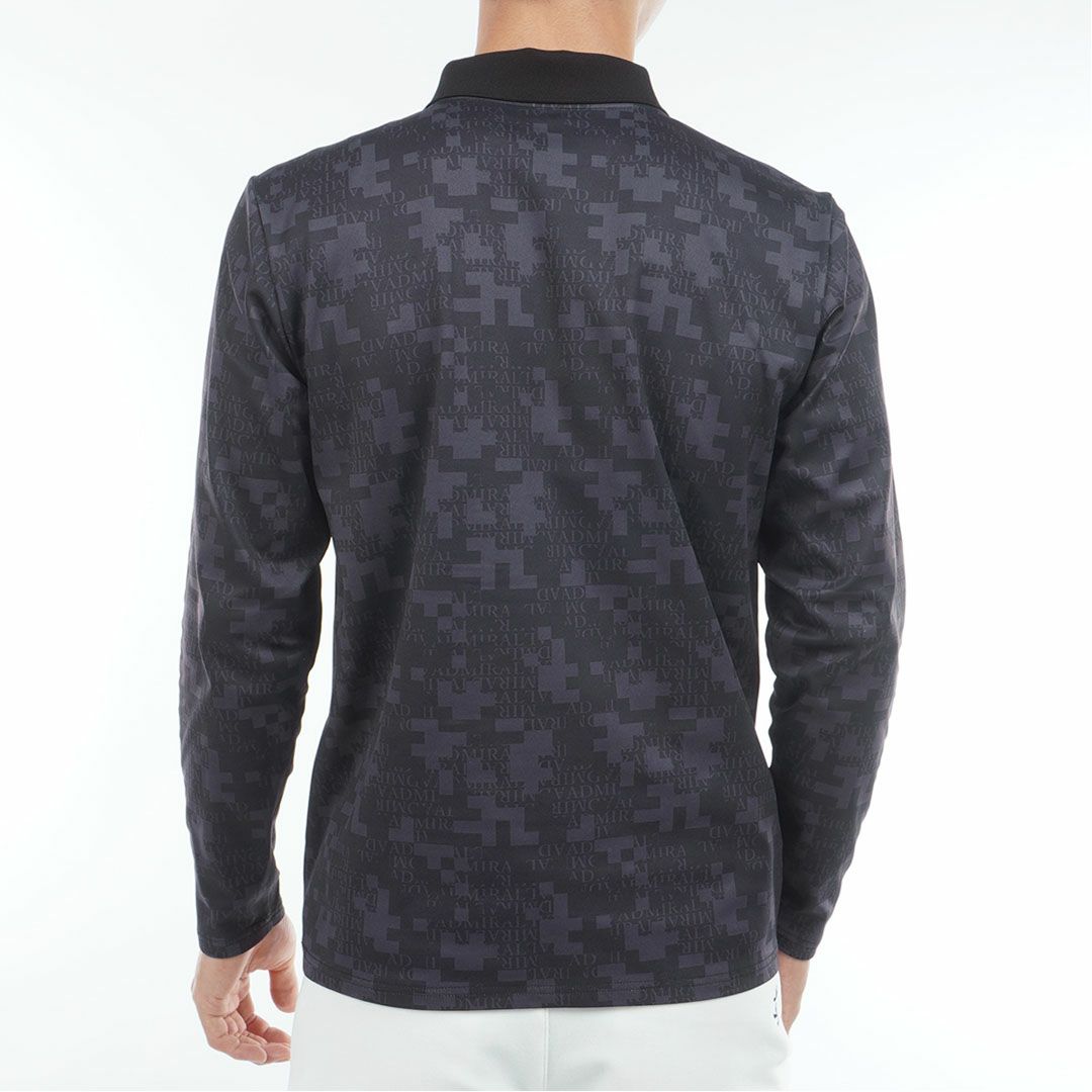 [アドミラル ゴルフ]メンズ モザイクカモフラージュ裏起毛 長袖ポロシャツ　ブラック