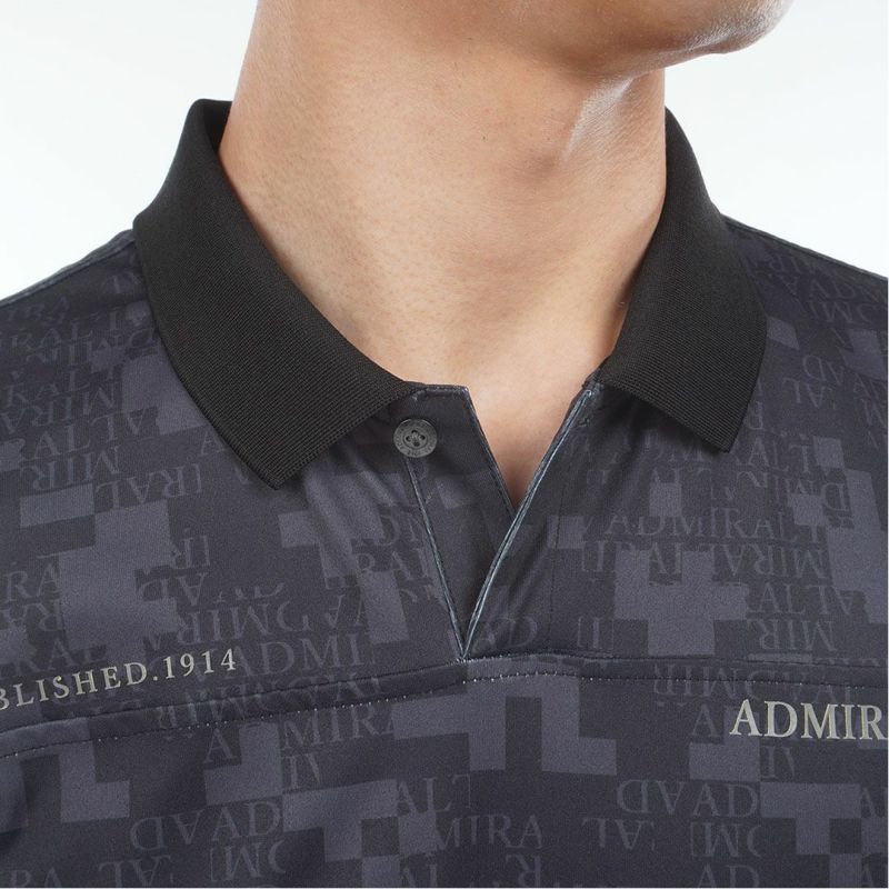 [アドミラル ゴルフ]メンズ モザイクカモフラージュ裏起毛 長袖ポロシャツ　ブラック