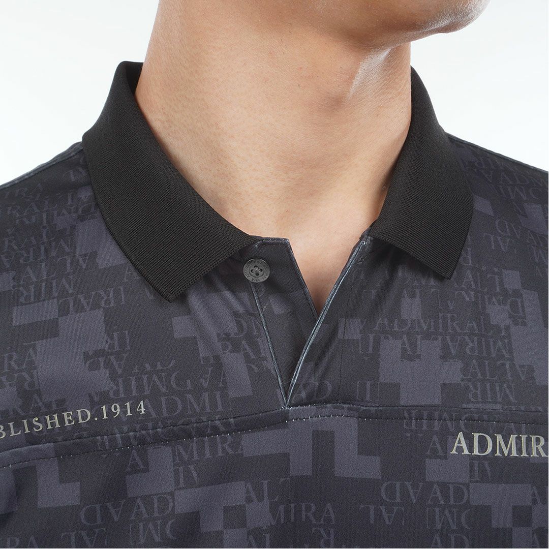 [アドミラル ゴルフ]メンズ モザイクカモフラージュ裏起毛 長袖ポロシャツ　ブラック
