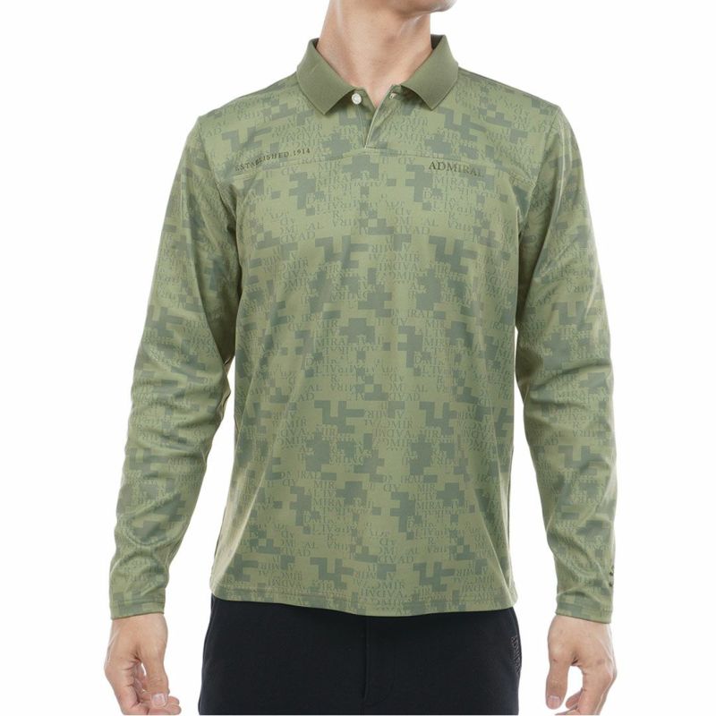 [アドミラル ゴルフ]メンズ モザイクカモフラージュ裏起毛 長袖ポロシャツ　カーキ