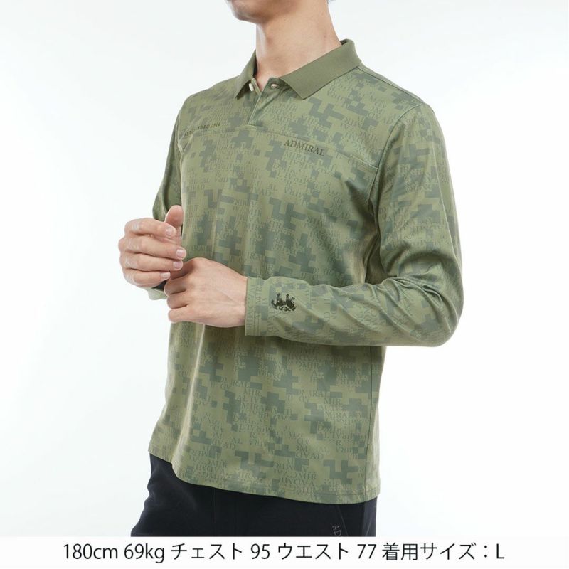 [アドミラル ゴルフ]メンズ モザイクカモフラージュ裏起毛 長袖ポロシャツ　カーキ