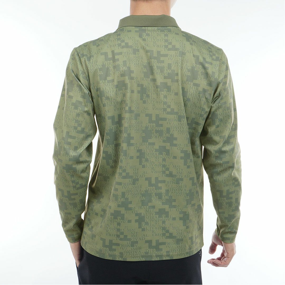 [アドミラル ゴルフ]メンズ モザイクカモフラージュ裏起毛 長袖ポロシャツ　カーキ