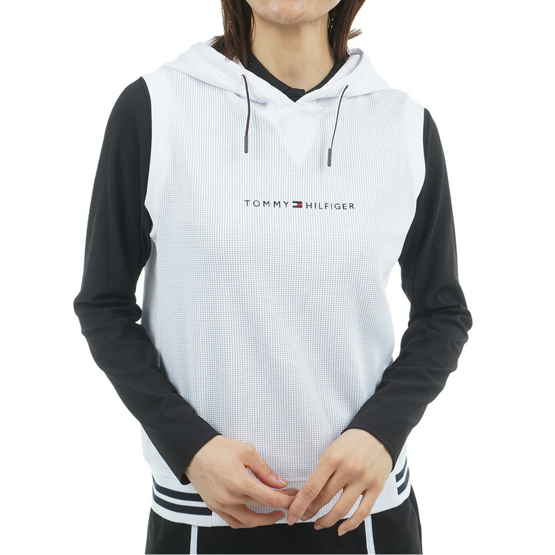[トミーヒルフィガー]レディース ワッフル スウェットフーディーベスト　ホワイト