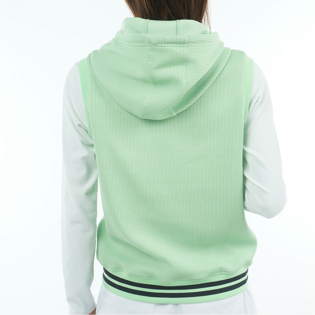 [トミーヒルフィガー]レディース ワッフル スウェットフーディーベスト　ライトグリーン