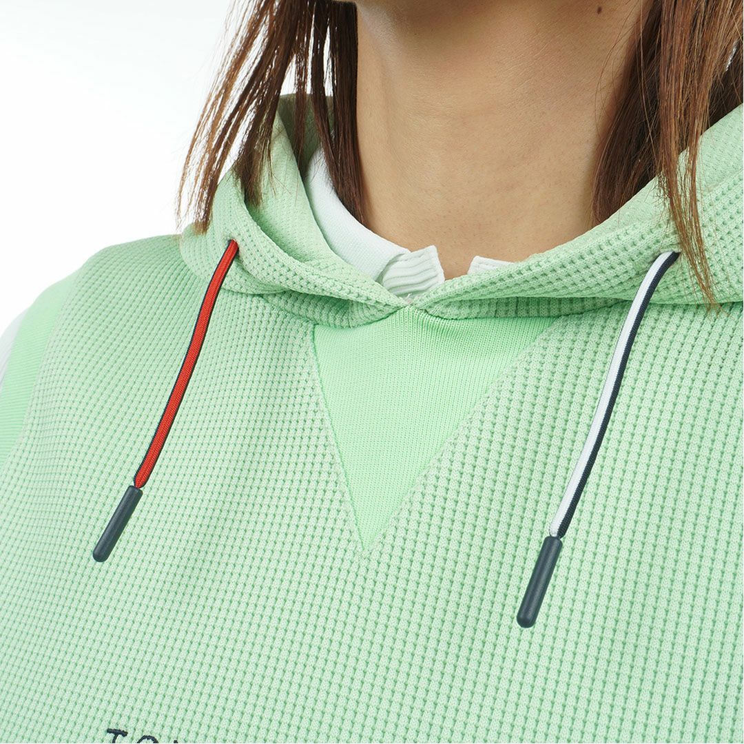 [トミーヒルフィガー]レディース ワッフル スウェットフーディーベスト　ライトグリーン