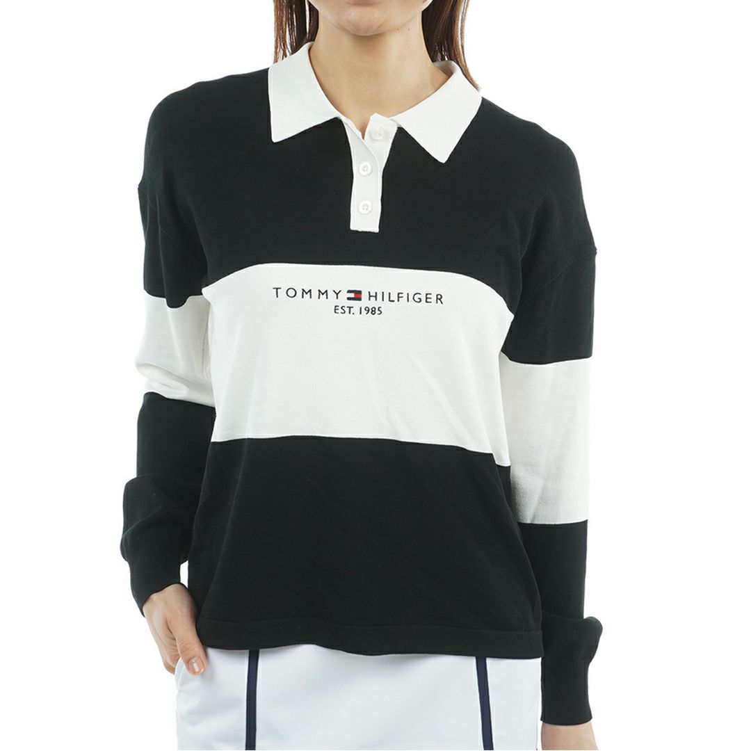 TOMMY HILFIGER GOLF レディース 長袖ラガーシャツ ブラック