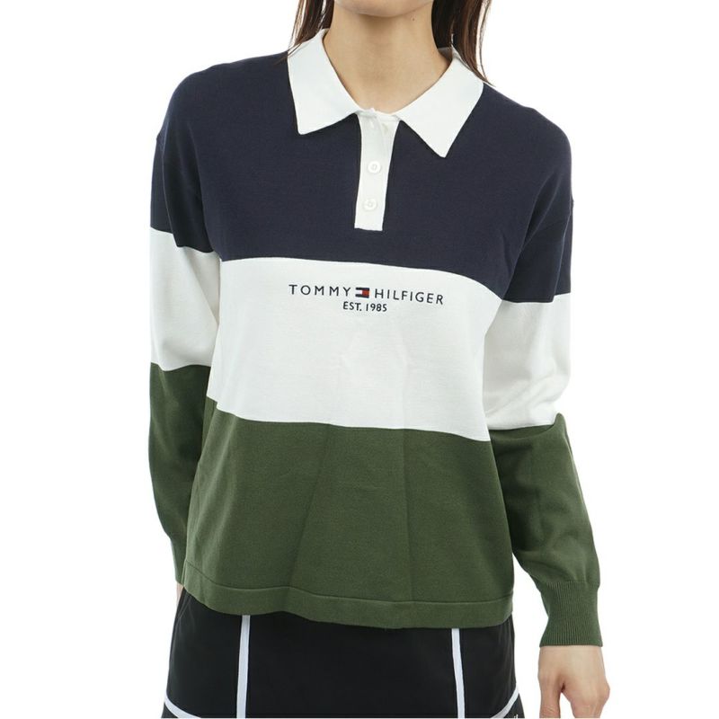 TOMMY HILFIGER GOLF レディース 長袖ラガーシャツ カーキ