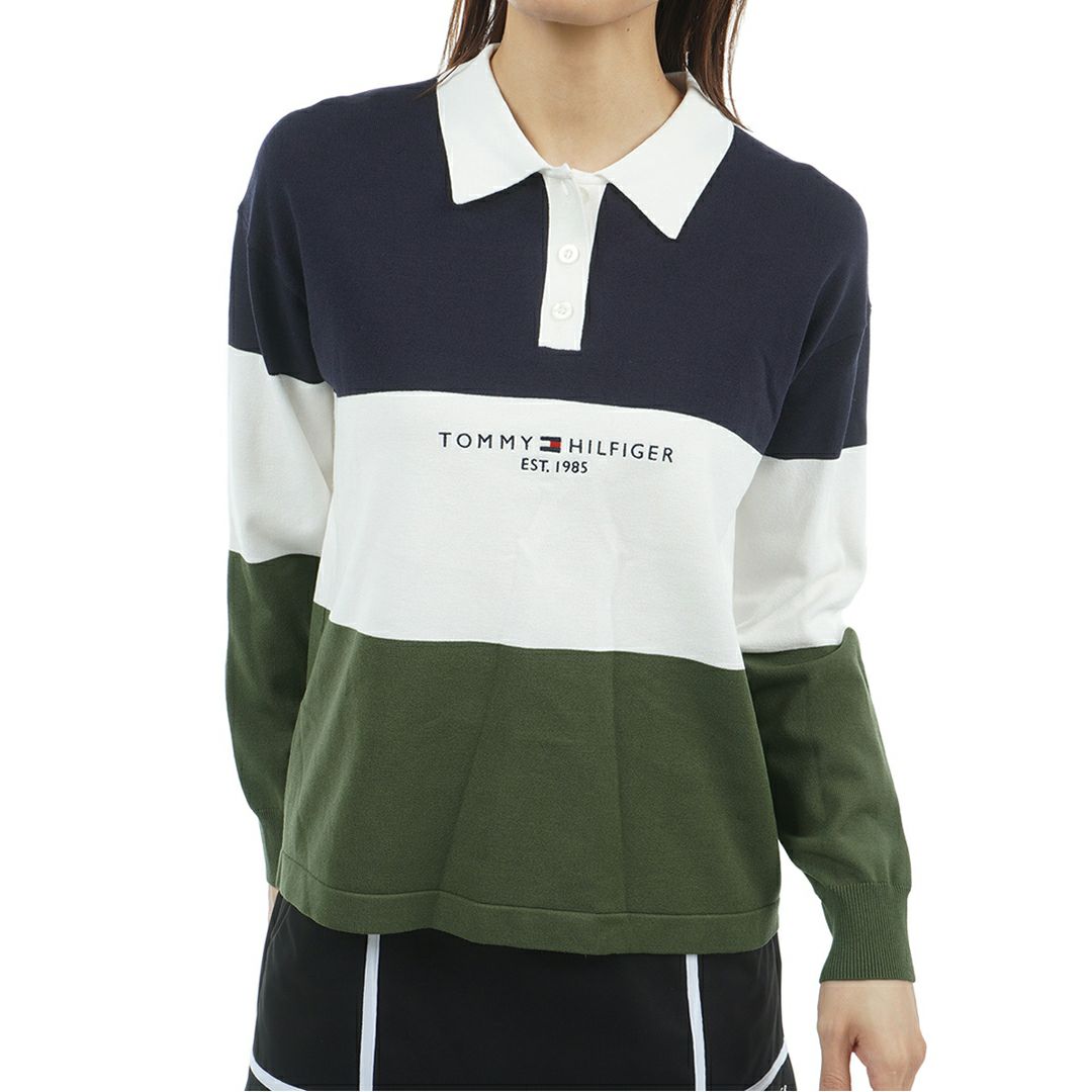 TOMMY HILFIGER GOLF レディース 長袖ラガーシャツ カーキ
