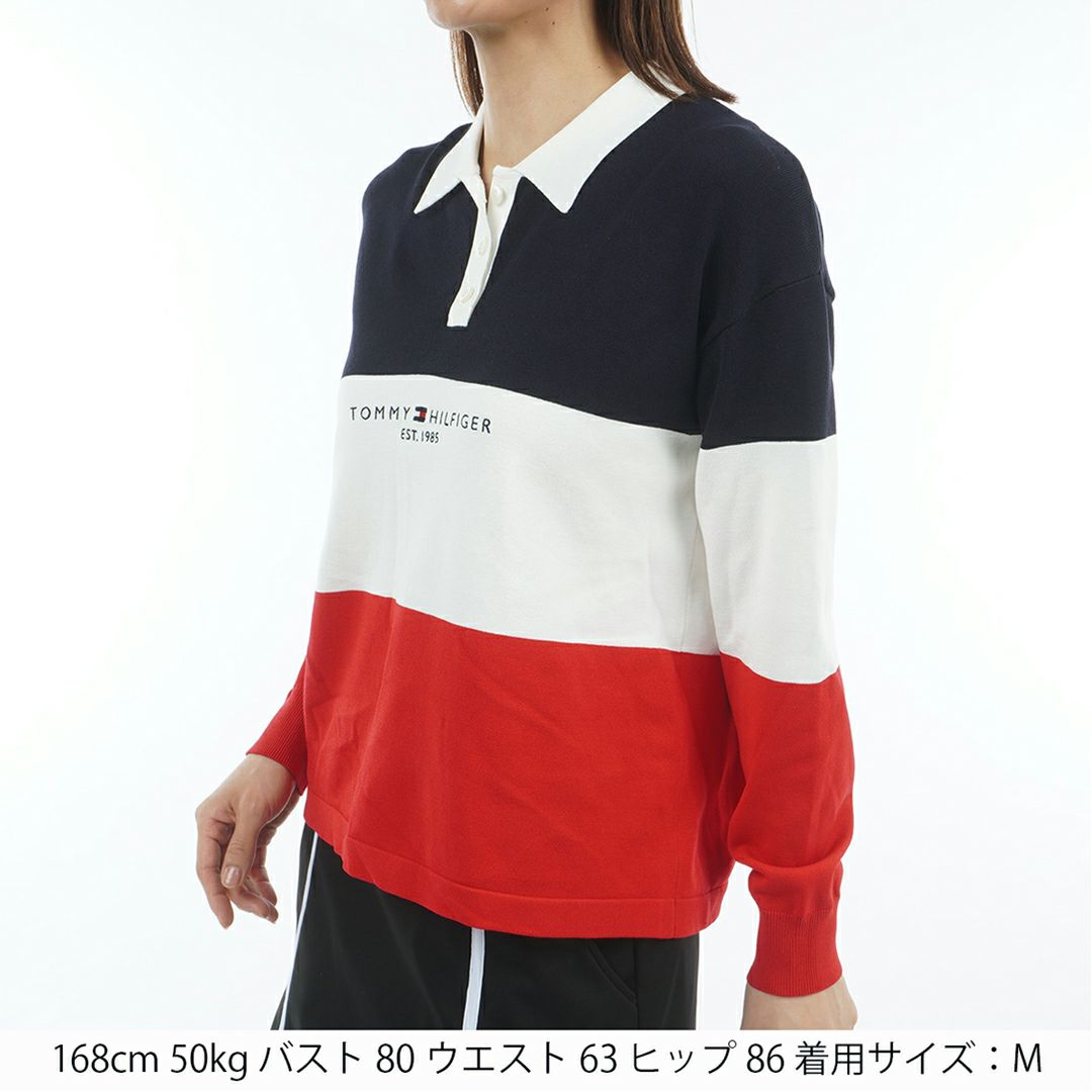TOMMY HILFIGER GOLF レディース 長袖ラガーシャツ トリコロール レッド