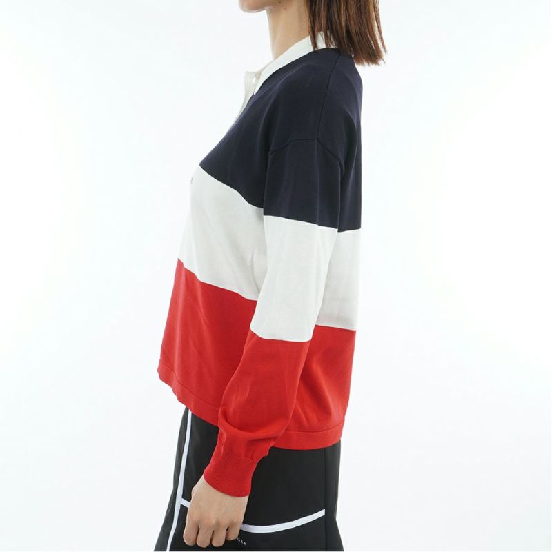TOMMY HILFIGER GOLF レディース 長袖ラガーシャツ トリコロール レッド