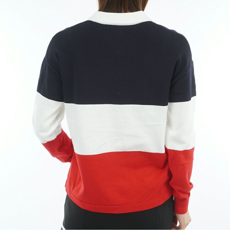 TOMMY HILFIGER GOLF レディース 長袖ラガーシャツ トリコロール レッド